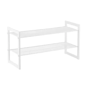 2-Tier Stackable Mesh Shoe Shelves White