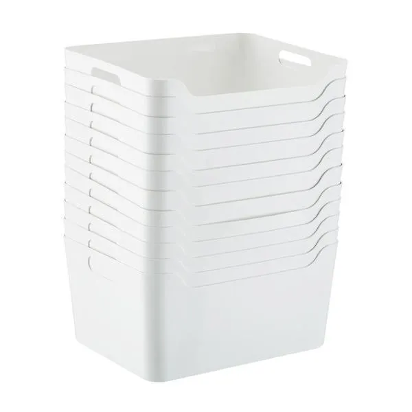 Case of 12 Large Plastic Bins w/ Handles White