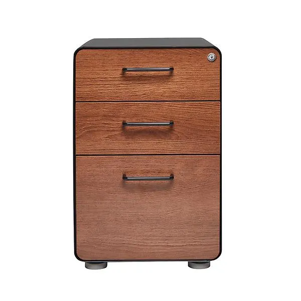 Poppin 3-Drawer Stow Locking Filing Cabinet Matte Black/Walnut
