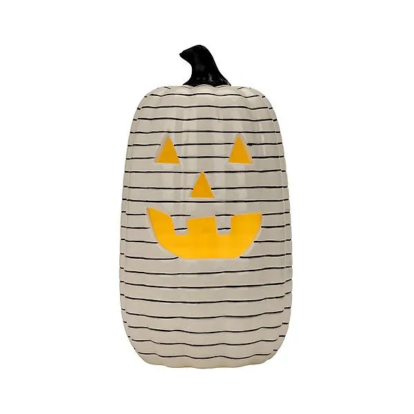 12IN Pmkn Stripe Jack-O-Lantern Led White