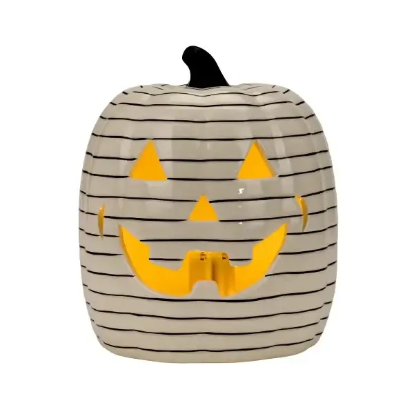 12IN Pmkn Stripe Jack-O-Lantern Led White