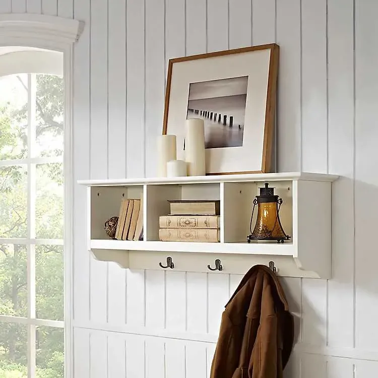 White Brenna Storage Shelf with Hooks