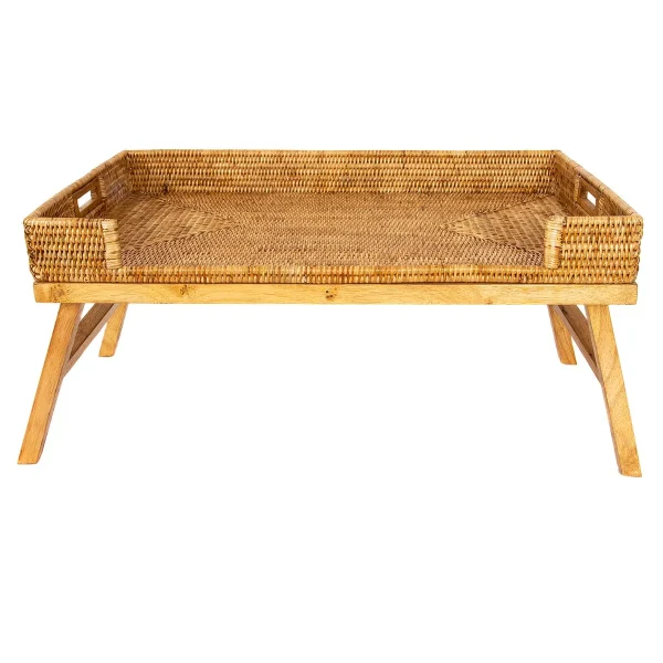 Artifacts Trading Company Breakfast Tray/Table w/ Glass Honey Brown