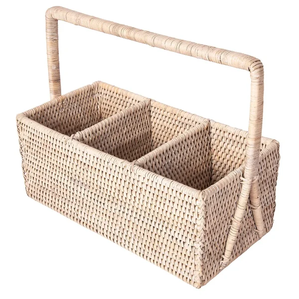 Artifacts Trading Company Rattan 3 Section Cutlery Caddy White Wash