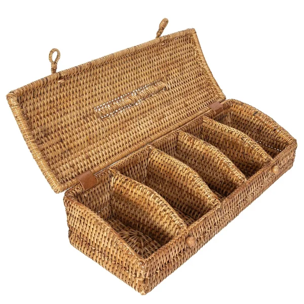 Artifacts Trading Company Rattan Tea Box with Lid Honey Brown