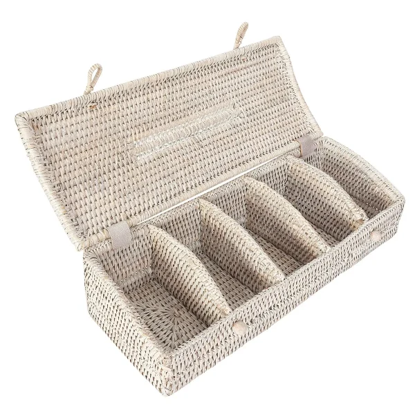 Artifacts Trading Company Rattan Tea Box with Lid White Wash