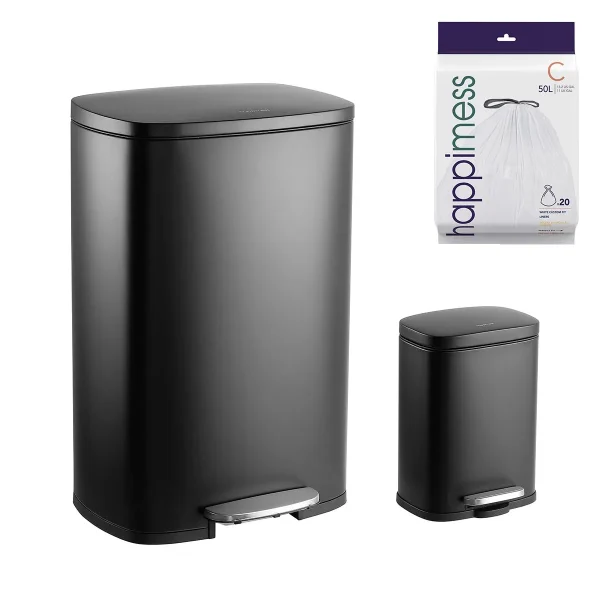 Happimess 13.2-Gallon Connor Rectangular Trash Can Charcoal Black