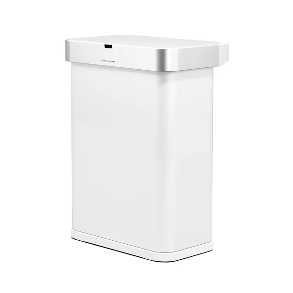 simplehuman 58L Rectangular Sensor Can White Steel