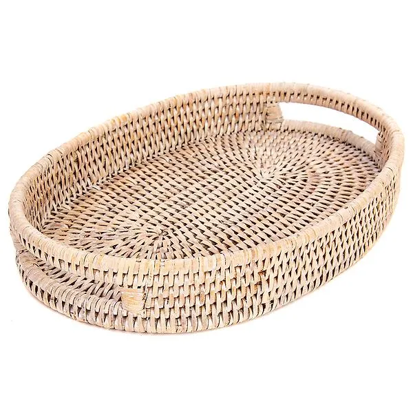 Artifacts Trading Company Rattan Oval Vanity Tray White Wash