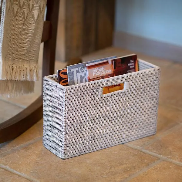 Artifacts Trading Company Rattan Rectangular Magazine White Wash