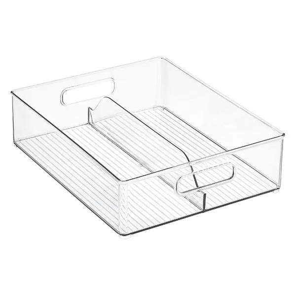 iDesign Linus Shallow Divided Stacking Bin Clear