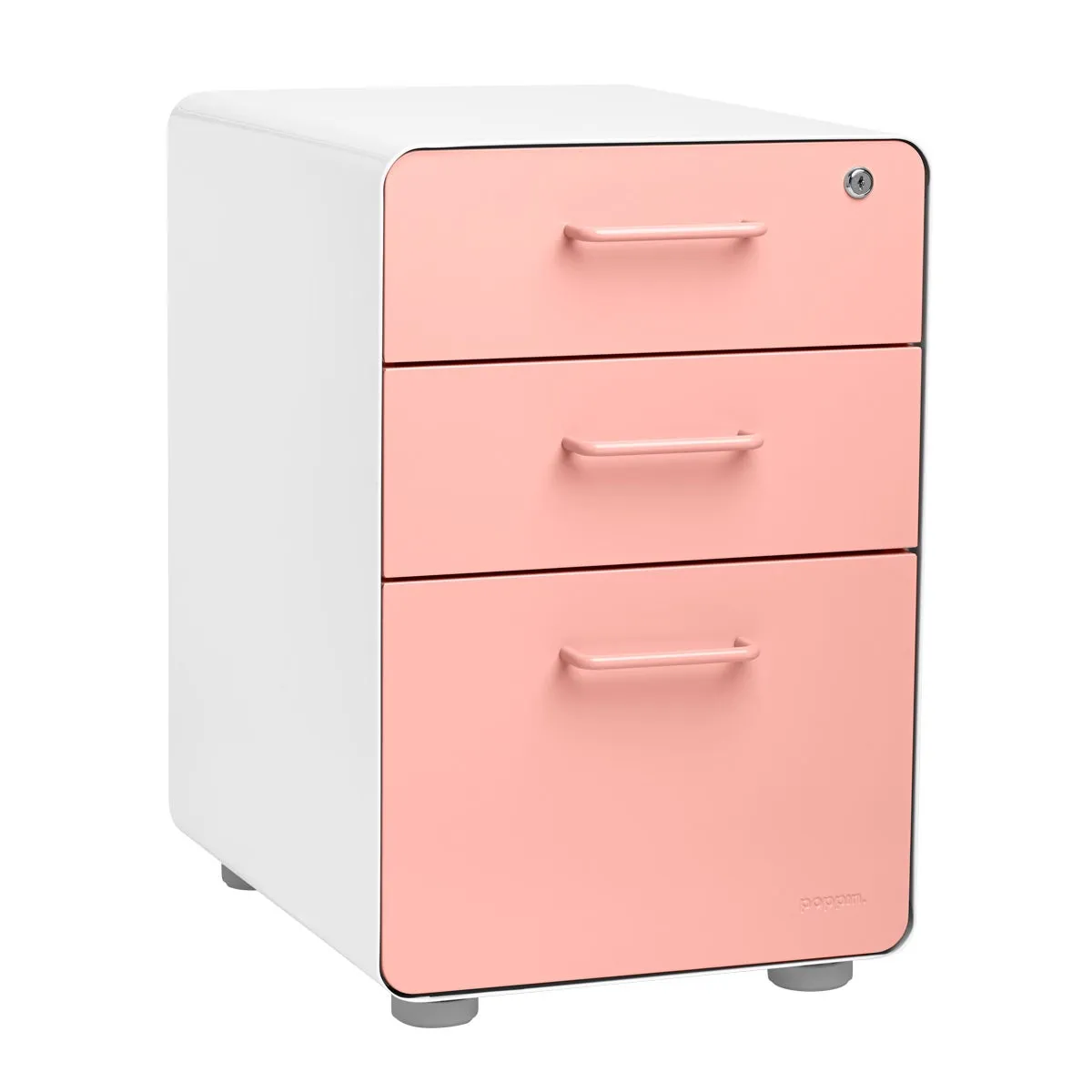 Poppin Blush 3-Drawer Stow Locking Filing Cabinet